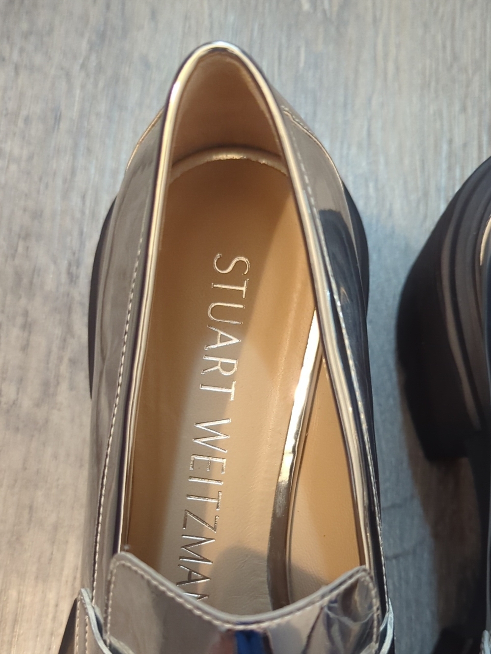 Stuart Weitzman Metallic Silver Patent Chunky Loafers NWOT - Picture 2 of 8